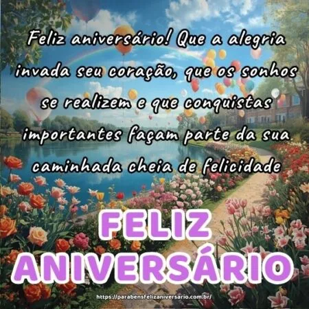 Feliz aniversário! Que a alegria invada seu coração, que os sonhos se realizem e que conquistas importantes façam parte da sua caminhada cheia de felicidade.