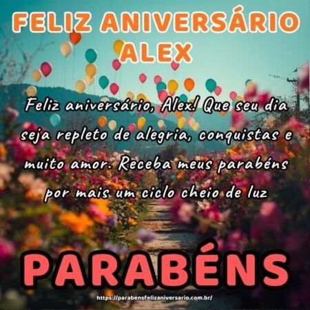 Feliz aniversário, Alex! Que seu dia seja repleto de alegria, conquistas e muito amor. Receba meus parabéns por mais um ciclo cheio de luz. Feliz aniversário, Alex! Que seu dia seja repleto de alegria, conquistas e muito amor. Receba meus parabéns por mais um ciclo cheio de luz.