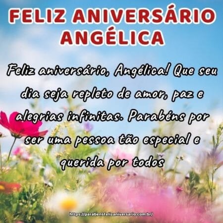 Feliz aniversário, Angélica! Que seu dia seja repleto de amor, paz e alegrias infinitas. Parabéns por ser uma pessoa tão especial e querida por todos. Feliz aniversário, Angélica! Que seu dia seja repleto de amor, paz e alegrias infinitas. Parabéns por ser uma pessoa tão especial e querida por todos.